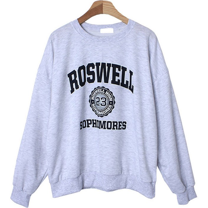 플랜데이 여성용 데일리 영문 레터링 라운드넥 오버핏 긴팔 맨투맨