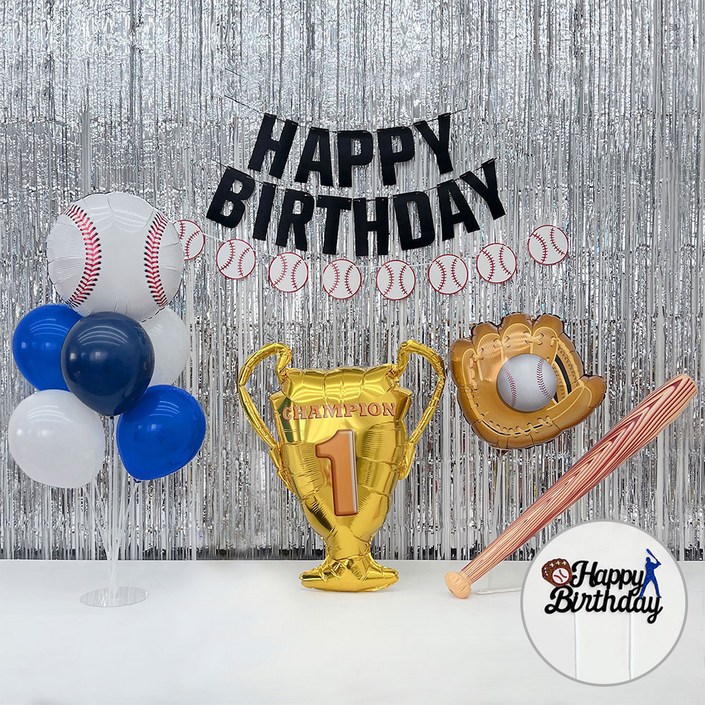 파티아일랜드 야구 생일 커튼 파티 세트, 네이비, 1세트