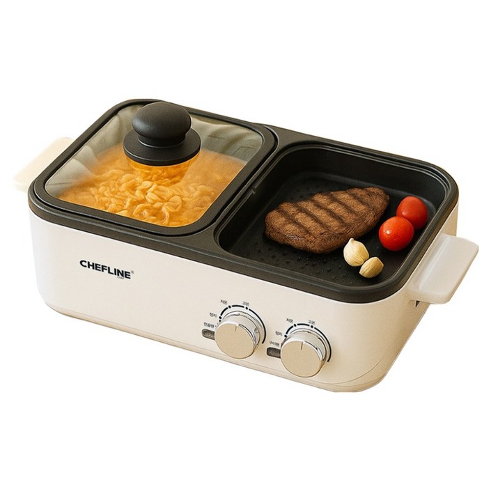 셰프라인 컴팩트 반반 전골 듀얼쿠커 전기그릴, EXXHDSG3745EIVORY