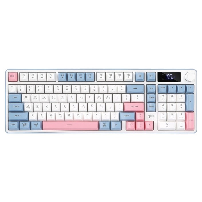 지클릭커 오피스프로 사일런스 M RGB 풀윤활 무소음 블루투스 LCD 무선 키보드, Sky Pink, WK50 LCD 98키, 제조사축