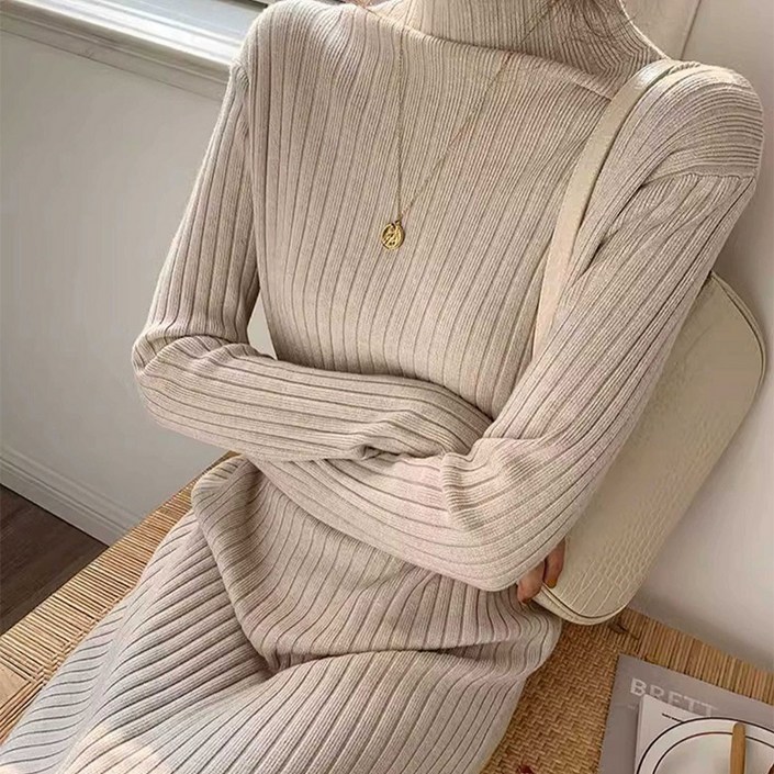 시크힐즈 하이넥 골지 니트 원피스 00960 T