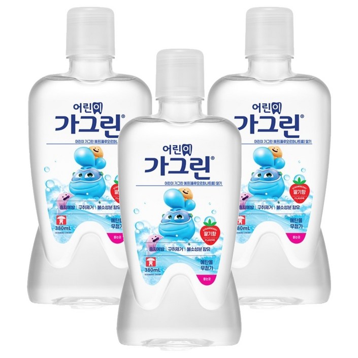 가그린 어린이용 구강세정제 딸기향 랜덤발송, 380ml, 3개