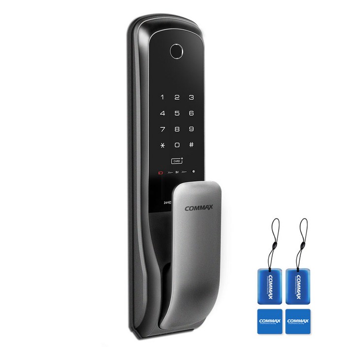 COMMAX 무타공 지문인식 카드키 푸시풀 디지털 손잡이 있음 도어락 CDL-615P