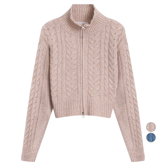 올리브데올리브 여성용 꽈배기 숏 집업 가디건