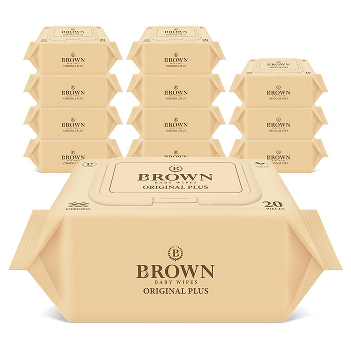 브라운 오리지널 플러스 유아물티슈 휴대캡형, 55g, 20개입, 12개