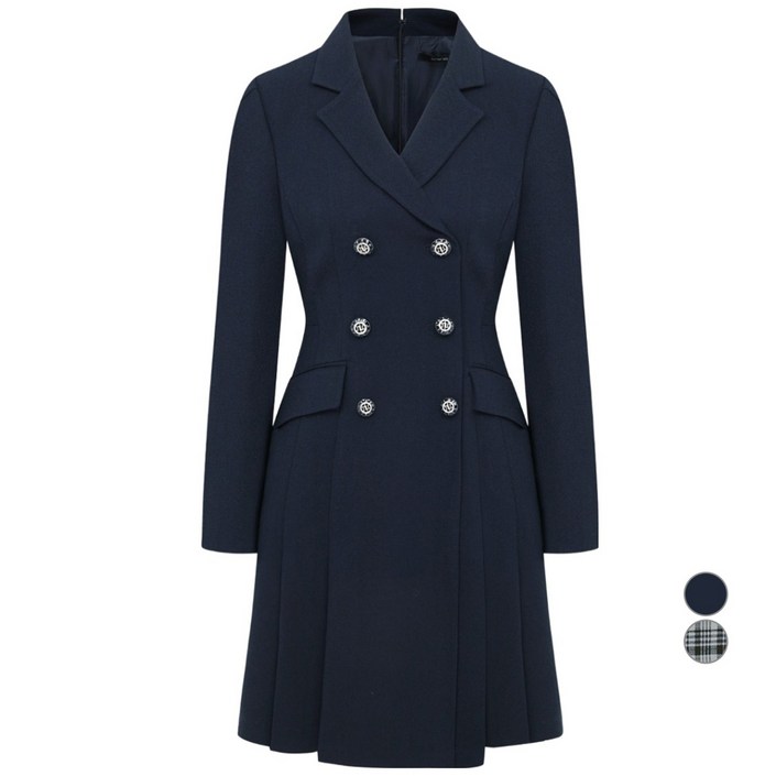 케네스레이디 여성용 더블버튼 플리티드 미니 원피스