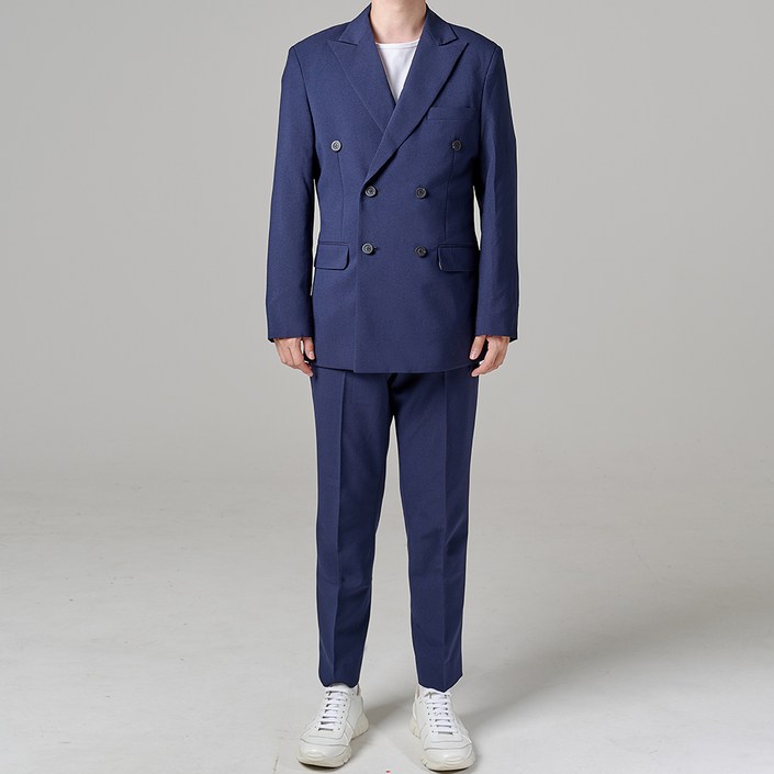 애플리 남성용 사계절 플랩포켓 더블 자켓 팬츠 수트 세트