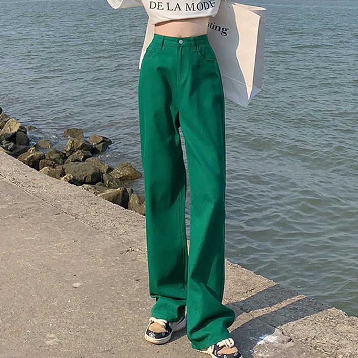 메이첼 여성용 톡튀 컬러 스트레이트 데님 면 팬츠 10653