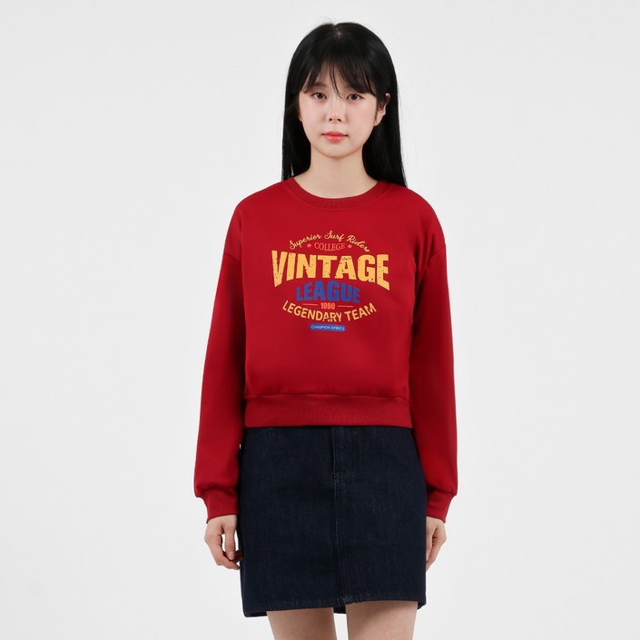 엘쏘 여성용 빈티지 레터링 루즈핏 세미 크롭 맨투맨