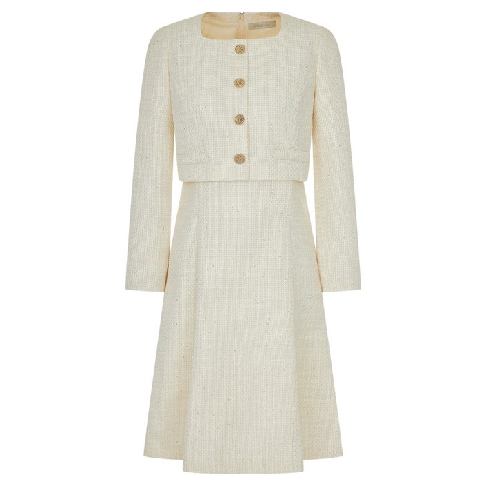 라인어디션 스퀘어넥 트위드 플레어 원피스