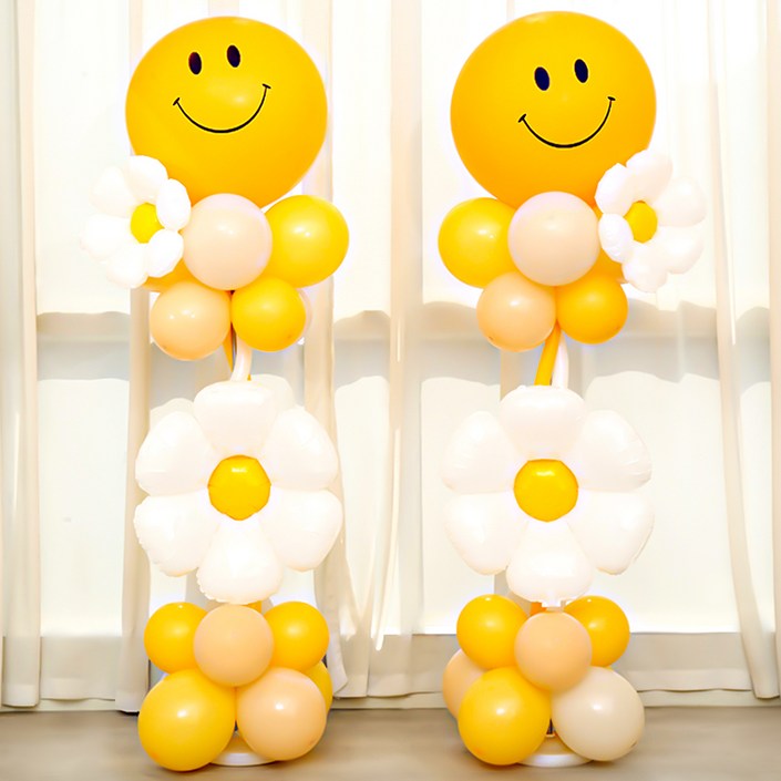 피앤비유니티 파티 스탠드 기둥풍선세트 2입, 13 옐로우 스마일, 1세트