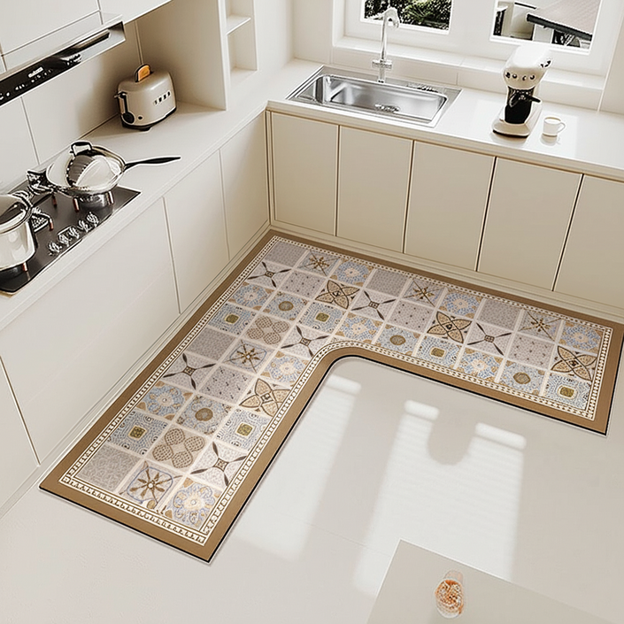 아노리빙 주방매트 L자형 빨아쓰는 규조토 주방발매트 미끄럼방지 방수매트, 빈티지타일, 1개