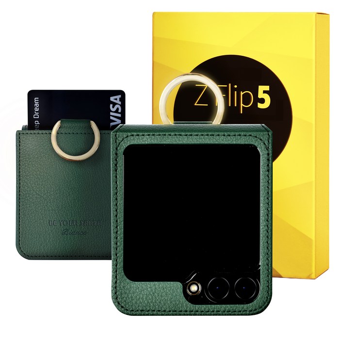 비유어산타 갤럭시 Z플립5 케이스 이태리 비건 가죽 힌지보호 카드 수납 링 지플립5 보스코카드포켓3개 비앙코카드포켓1개