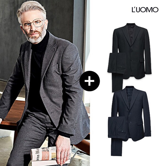 워모LUOMO 정가 199,000특가 워모 울 혼방 스트레치 수트 2벌세트자켓2  팬츠2