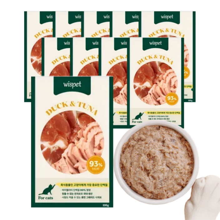 와즈펫 고양이 프리미엄 습식사료생육 93기호성소화 자연그대로 수분 70촉촉한 식감 필수영양제피모면역강화, 40개, 100g, 오리참치