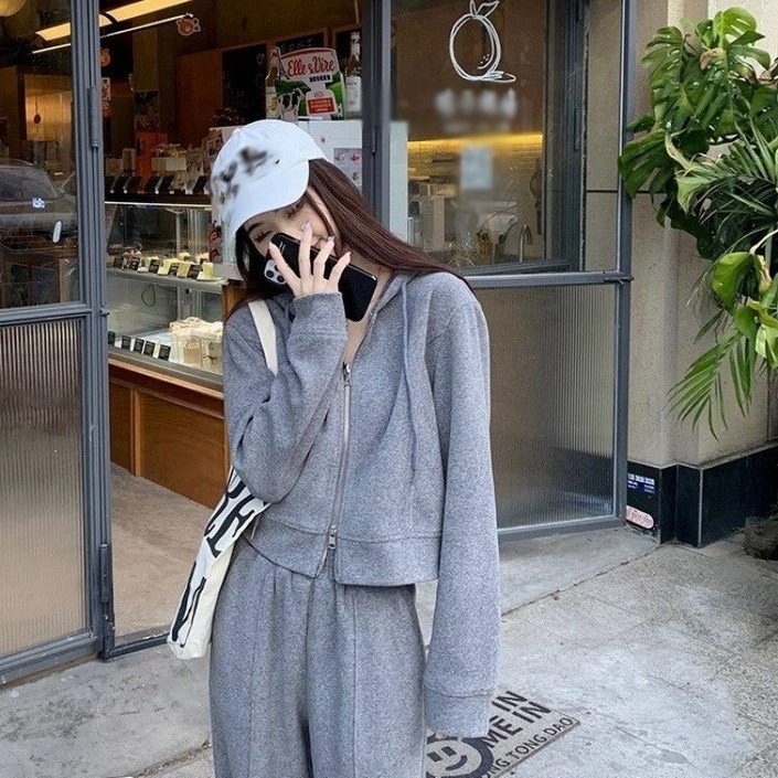 AOKADA 여성 후드티 와이드 트레이닝 팬츠 투피스 가을 캐주얼 츄리닝 상하의 세트