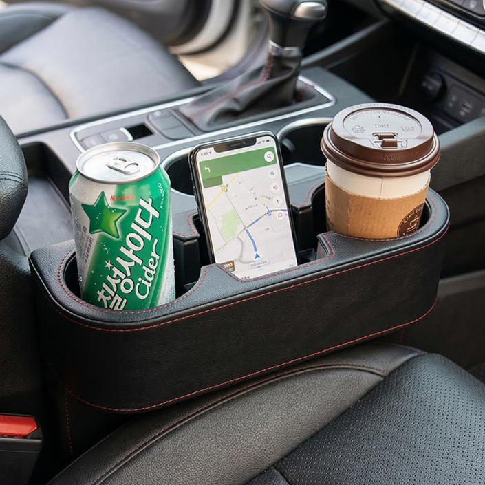 라이프엔라이크 차량용 가죽 컵홀더 2구 자동차 틈새 컵거치대 차량 컵홀더