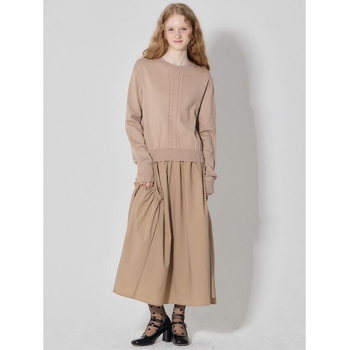 오조크OZOC 라운드넥 우븐 배색 니트 원피스 택가격 124000원 771558