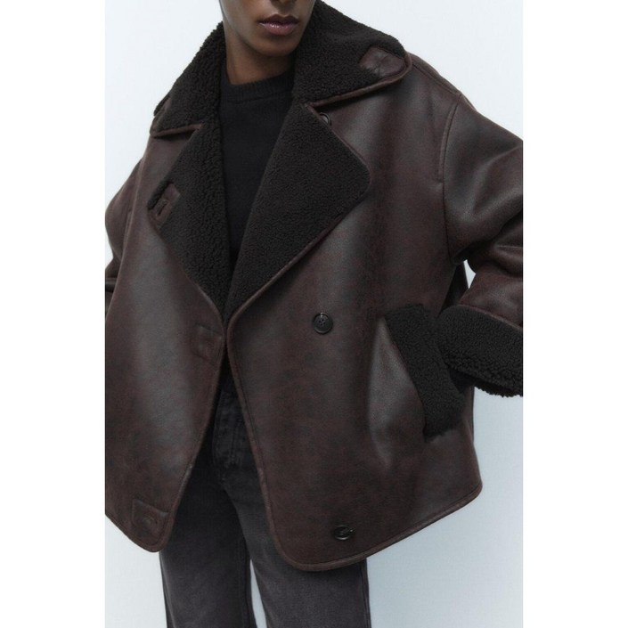 ZARA 자라 여성 오버핏 양가죽 코트 스타일리쉬 자켓 캐주얼