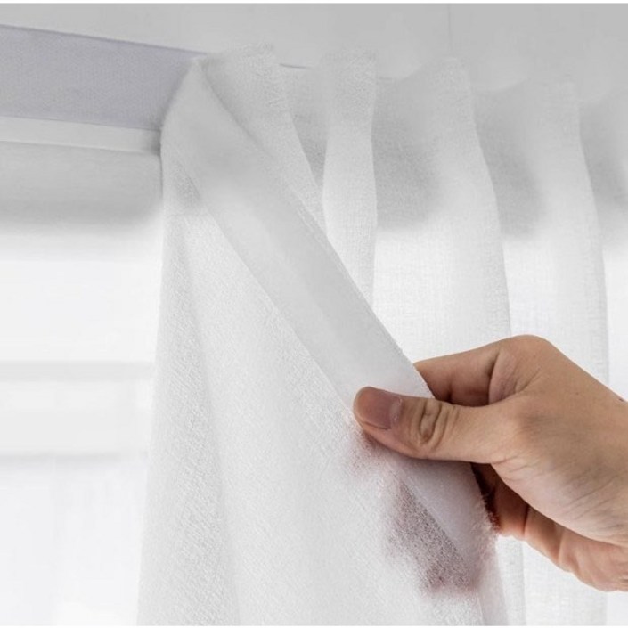 해수비 누구나 쉽게 붙이는 무타공 쉬폰 커튼 찍찍이 벨크로 포함 차르르 평주름