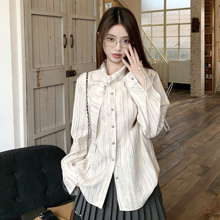 스타일닥터 여성 셔츠 줄무늬셔츠 휘날리는 깃 린넨셔츠 여자 상의