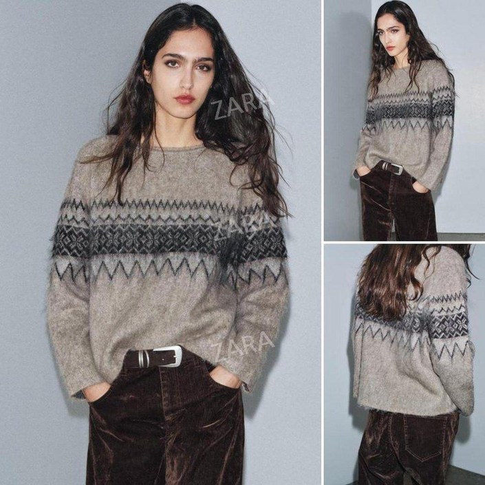 자라 신상 자카드 니트 풀오버 스웨터 zara