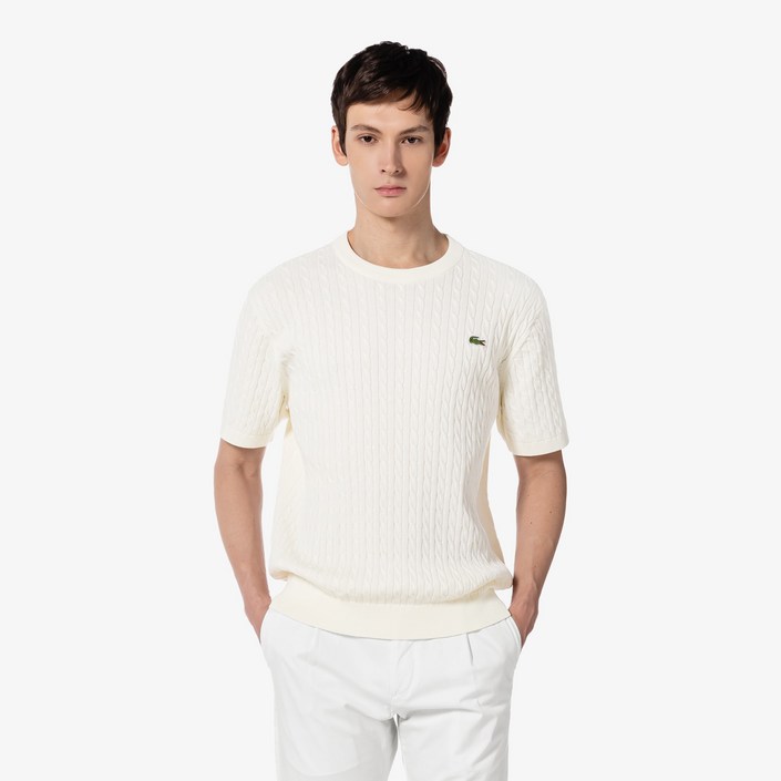 라코스테 남성 반팔 케이블 크루넥 스웨터 AH207E55G XFJ