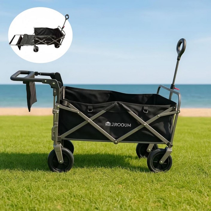 2ROOUM 접이식 캠핑 마트 폴딩 카트, 특대형 확장 16263103cm, 1개, 블랙