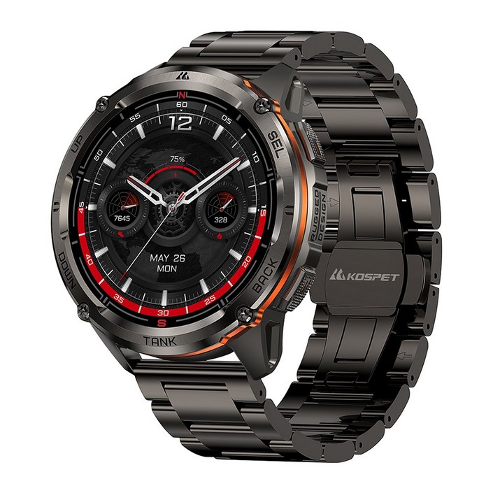 KOSPET TANK T3 Ultra 2 GPS 스마트 워치 남성용 나침반 고도계 기압계 60일 배터리 5ATM IP69K 방수 AMOLED BT 통화, Black double strap, 3.632cm, GPS  블루투스