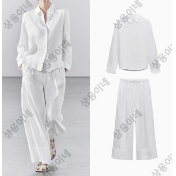 13Y6074 ZARA 여자신상 린넨 긴팔셔츠 캐주얼 와이드핏팬츠 4877101 4877078