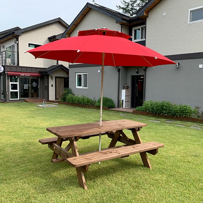 [자연쉼터] 알뜰구매 실속형 야외 조립식 테이블 4인용, 6~8인용 야외용 원목 의자