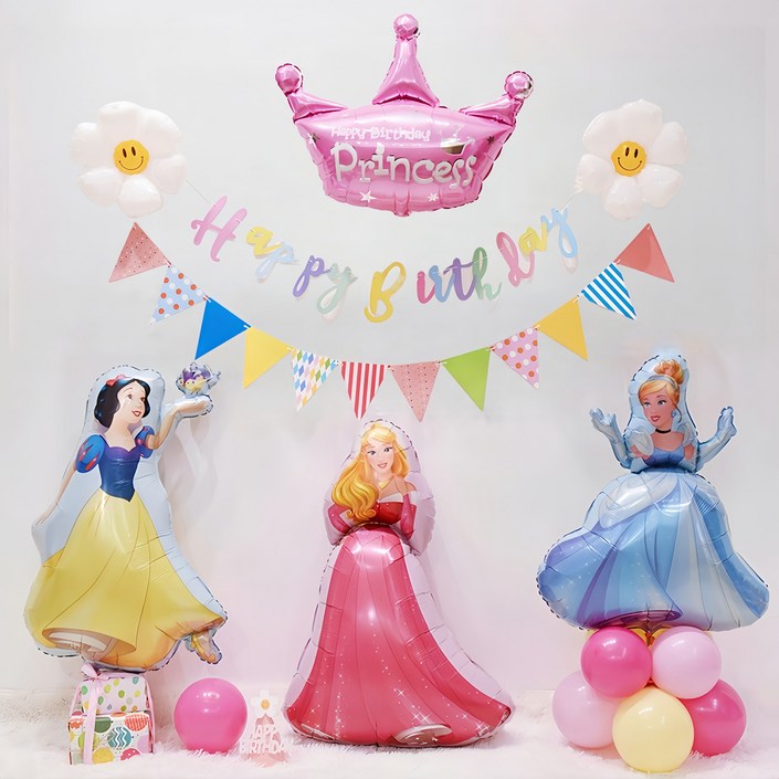 AM ANNA 공주 모임 캐릭터 생일  풍선 세트 신티렐라 백설공 주프린세스 파티용품 가랜드 파티장식