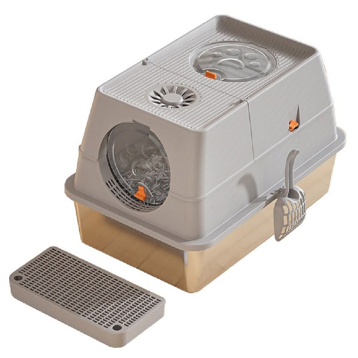 페밀리아 고양이 후드형 스텐 화장실 중형 대형 스테인리스 깨끗한 고양이 대형 화장실, 1개, 라이트 그레이