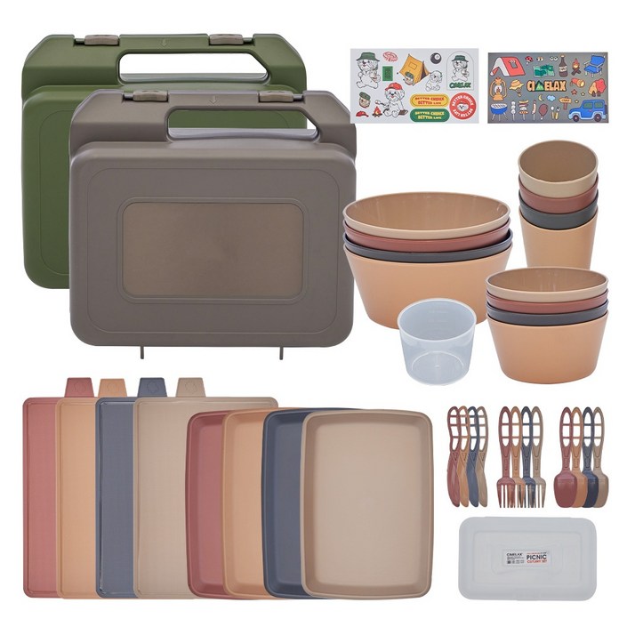 리빙스테이 국내생산 캠핑용 4인용 식기 캐리어 세트 그릇, 1개, 그린