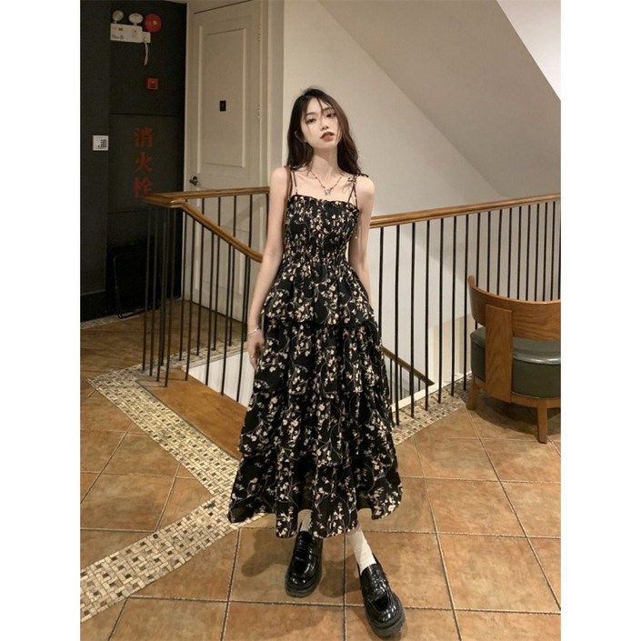 COSYEVNO 여성 여름 플라워 롱 원피스 레이어드 프릴 원피스 BCXbtq7