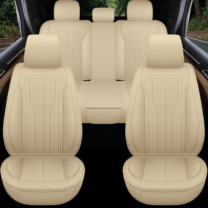 Novaseed 새로운 우아한 인조 가죽 자동차 시트 커버, 세단, SUV 등에 적합, 클래식 스타일, 간편한 설치, Beige, 1개