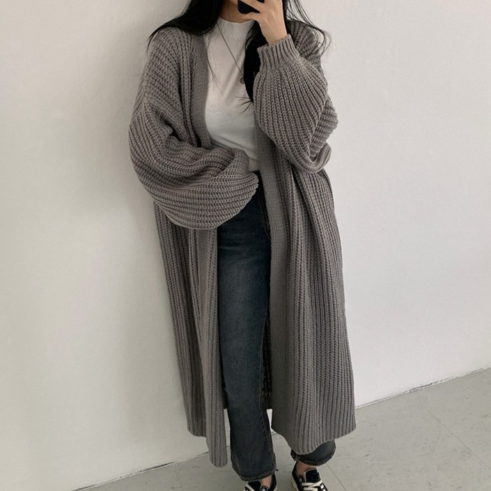 리빙노크 여성 소프트 로브 데일리 롱 니트 가디건