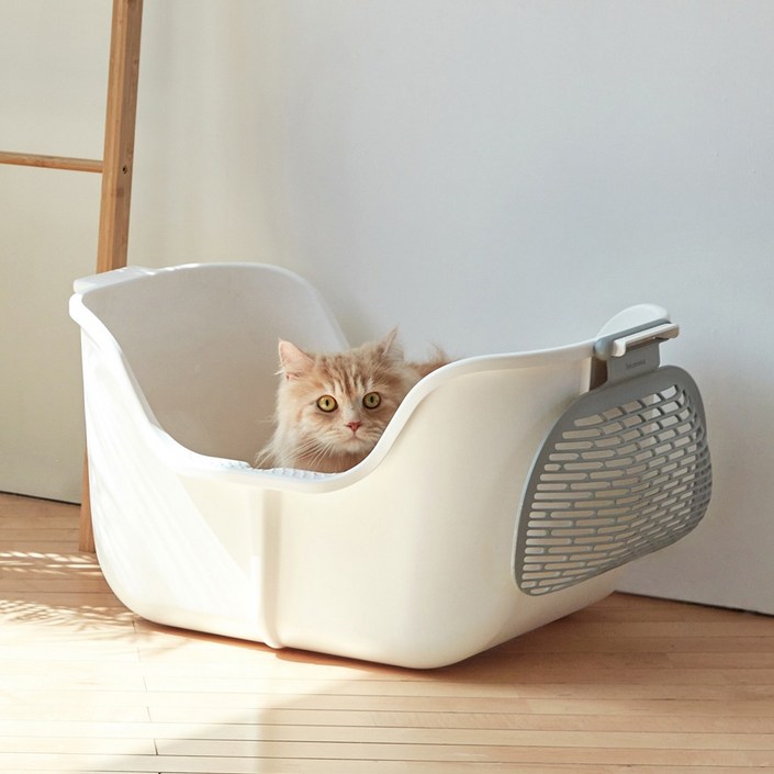 모노모그 스윙캣 향균 오픈 대형 고양이 화장실 1세트, 화이트