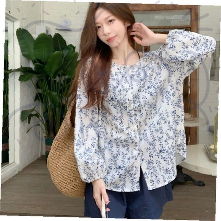 여성 긴팔 꽃무늬 블라우스 밴딩 반바지 투피스 세트 봄 여름 데일리 캐주얼