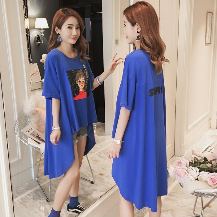 라쿤걸 여름  빅사이즈 반팔 비대칭 롱원피스 롱티셔츠 NY261