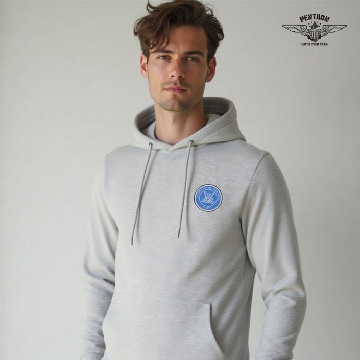 펜타온 그레이 PENTAON 원형 로고 후드 티셔츠