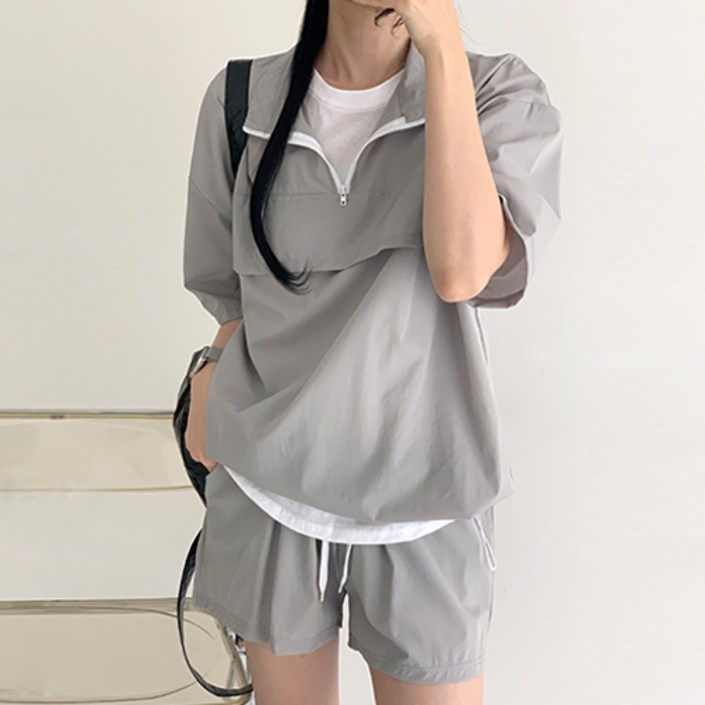 순이들 여성 반집업 아노락 반팔 반바지 세트 순이들 여성 반집업 아노락 반팔 반바지 세트