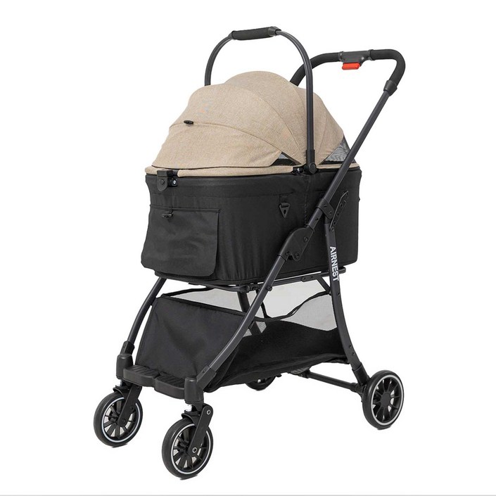 동급 최강 25년형 펫말리AIRNEST Compact 강아지유모차 원터치 폴딩 접이식 애견 개모차, 카키베이지, 1개