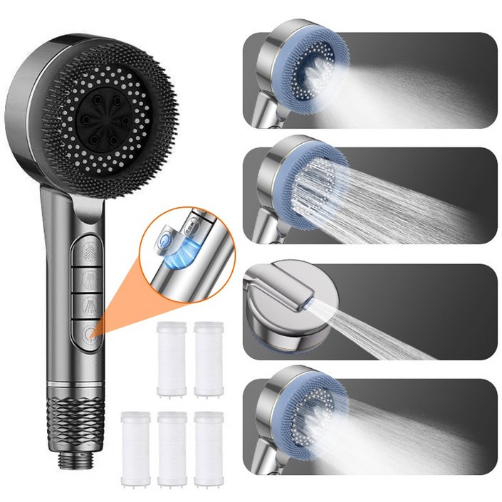 ZOZOFO 두피 마사지 샤워기 폭풍수압 4단조절 다기능 샤워기헤드필터 5개