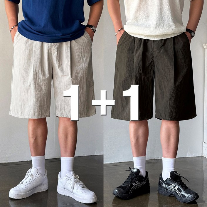 11 쿨 에어 라이트 원턱 버뮤다 벌룬 와이드 밴딩 팬츠 반바지 5 Color 빅사이즈 까지