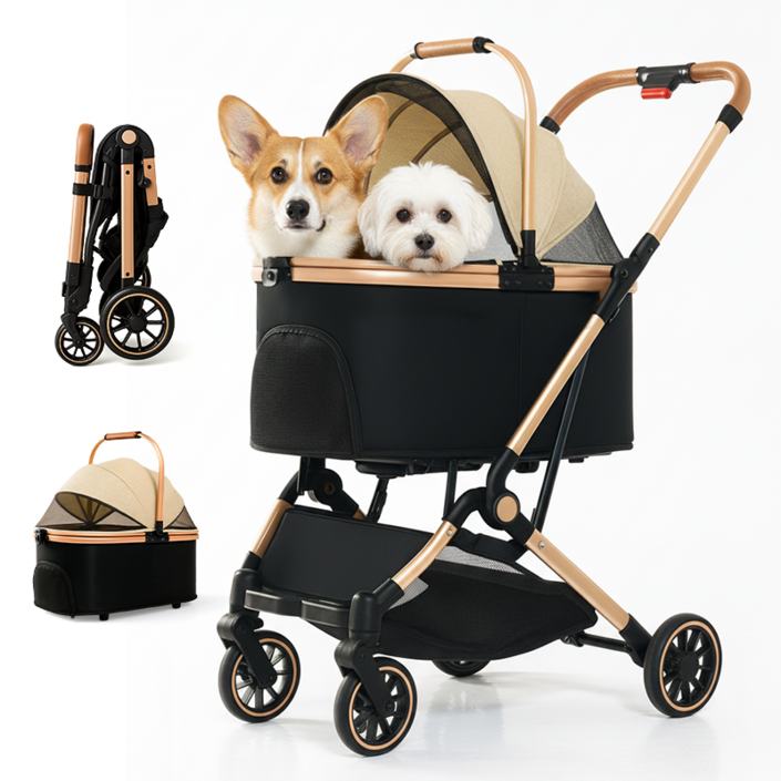FODOSS 강아지 유모차 접이식 분리형 알루미늄 합금 개모차 야외 산책 옷감 고양이유모차