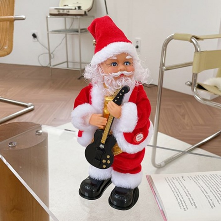 [기타 트월킹 산타] 크리스마스 파티 소품 음악 나오는 움직이는 산타 장식 오르골 파티 소품