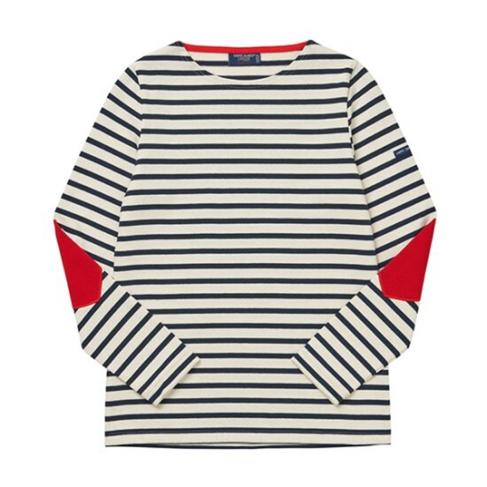 세인트제임스 8649 ECRU MARINE 보쟈니 스트라이프 엘보 하트 패치 여성 긴팔티 887501