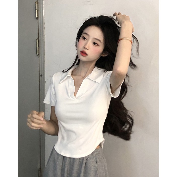 드윈 카라 크롭 반팔티