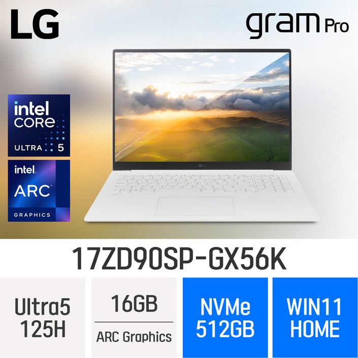 [당일출고] 2024 LG 그램17 프로 17ZD90SP-GX56K - 최신형 초경량 고성능 노트북, 17ZD90SP-GX56K, WIN11 Home, 16GB, 512GB, 화이트
